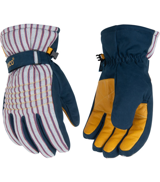 50th Anniversary HydroFlector&trade; Lined Waterproof Premium Grain Buffalo Palm Ski Glove with Pull-Strap, Striped, large