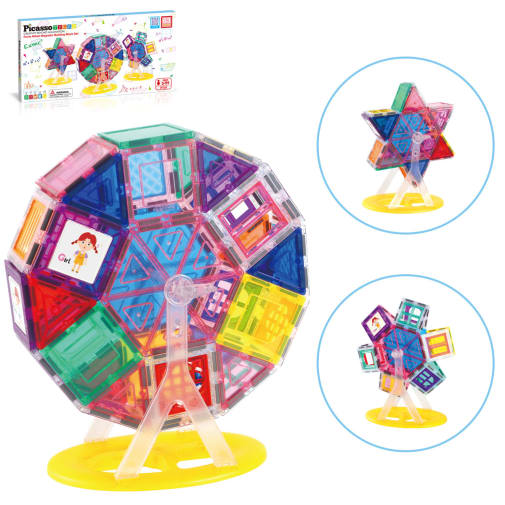 PicassoTiles Magnet Tile Building Blocks Ferris Wheel Amusement Rotating Playset