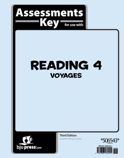 BJU Press Reading 4 Assessments Answer Key 3rd Edition