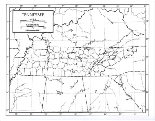 Tennessee Map Laminated single (8+" x 11")