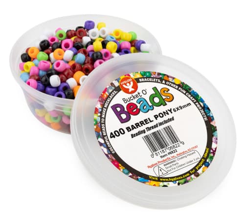 Hygloss Bucket O' Beads w/ Thread, Barrel Pony, 6x9mm, pack of 400