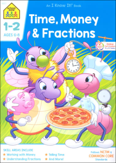 Time, Money & Fractions Grade 1-2 Workbook