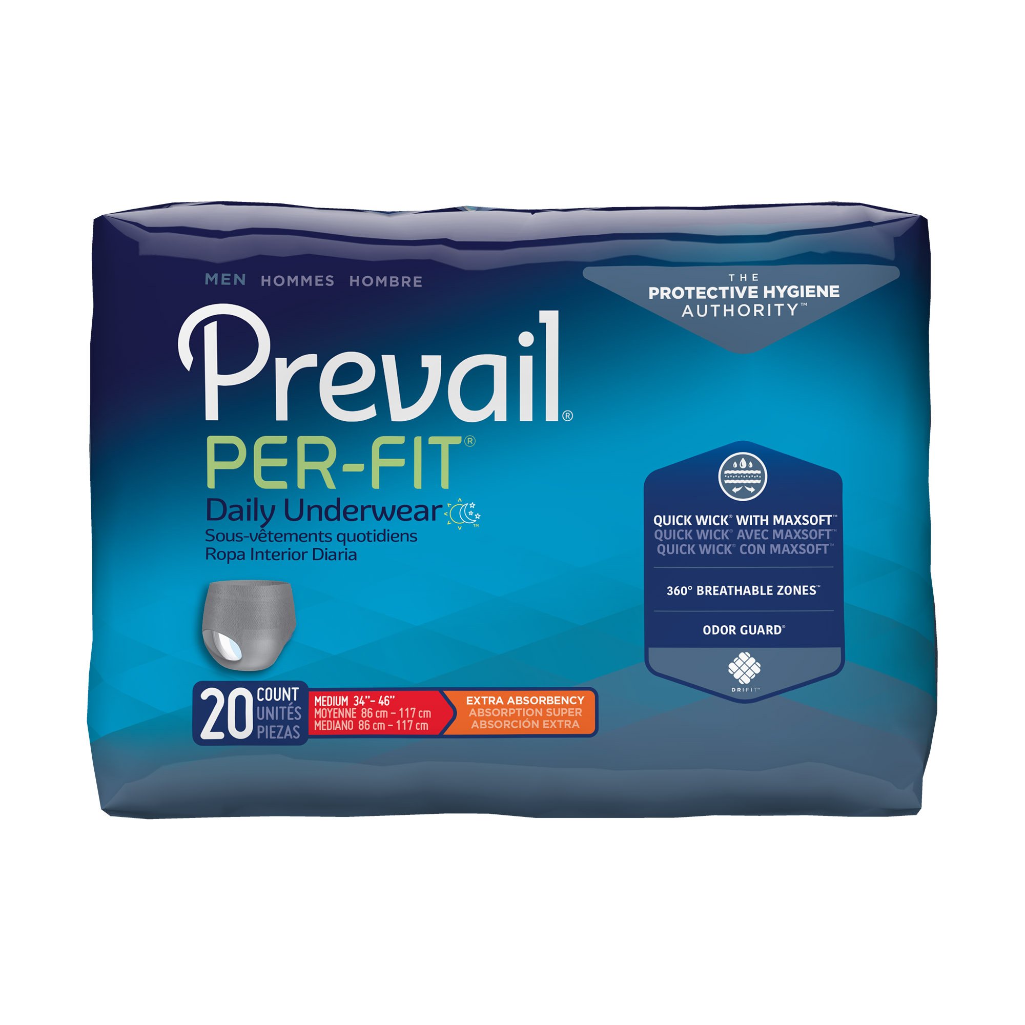 Prevail Per-Fit Men Adult Moderate Absorbent Underwear, Medium, White MK 881919