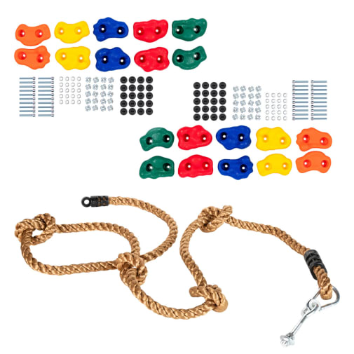 Climbing Rope and Rock Holds Bundle with Safety Plugs