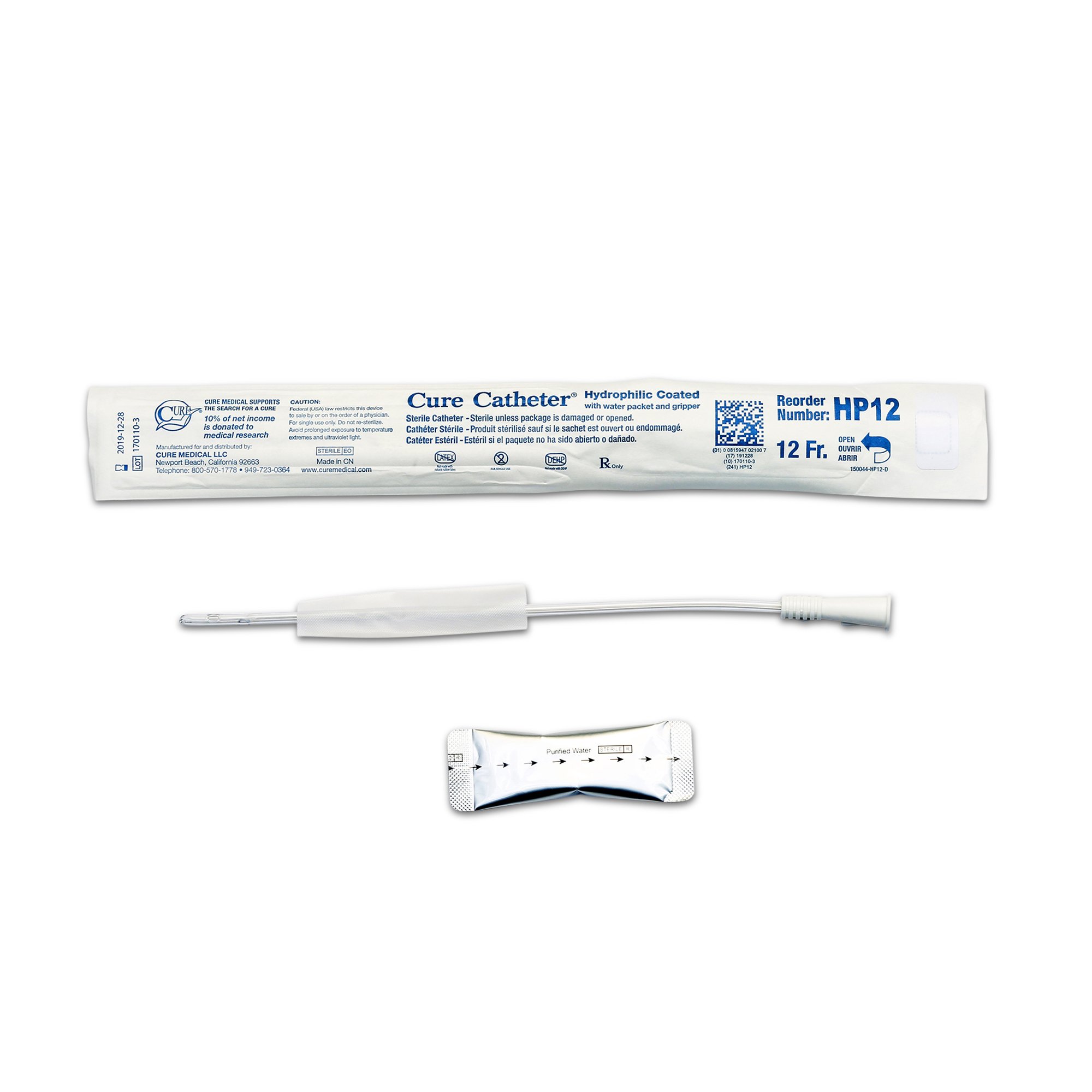 Cure Catheter Urethral Catheter, 12 Fr., Unisex, Straight MK 1067720