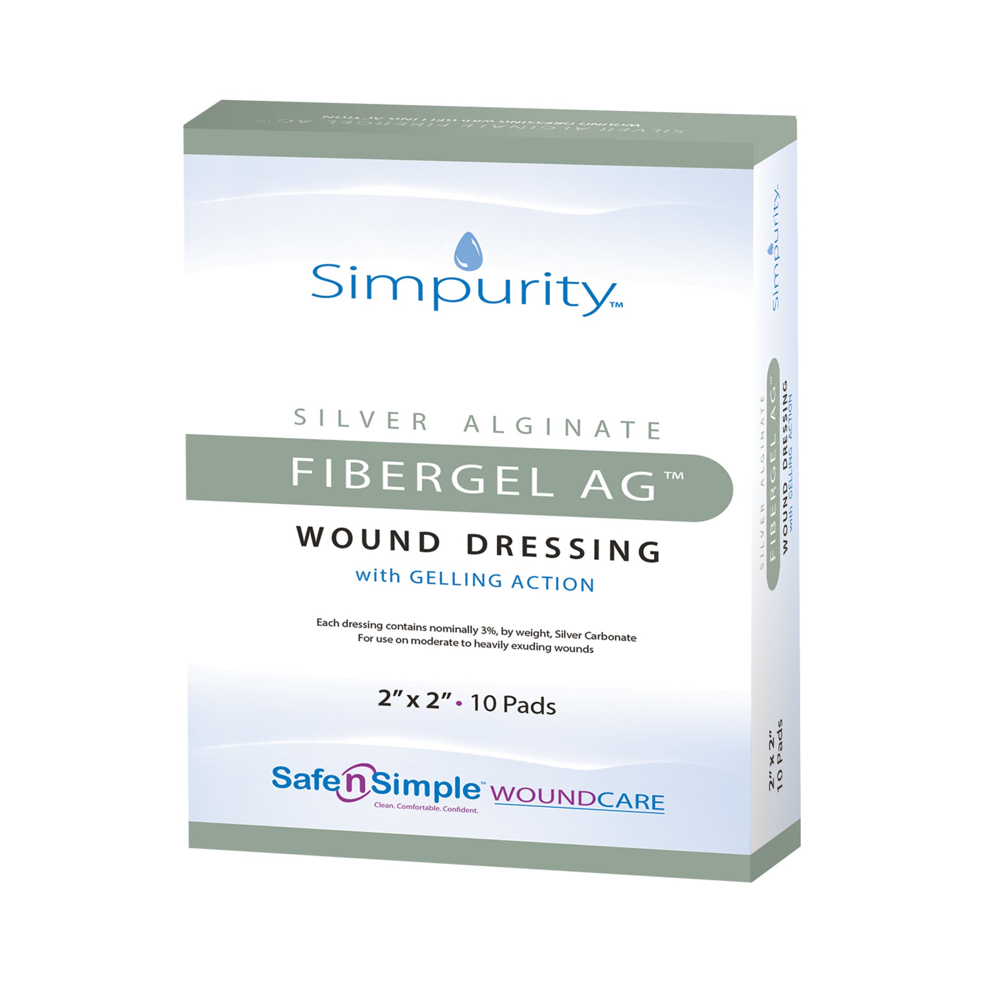 Simpurity Fibergel AG Silver Alginate Dressing, 2 x 2 Inch MK 1088925