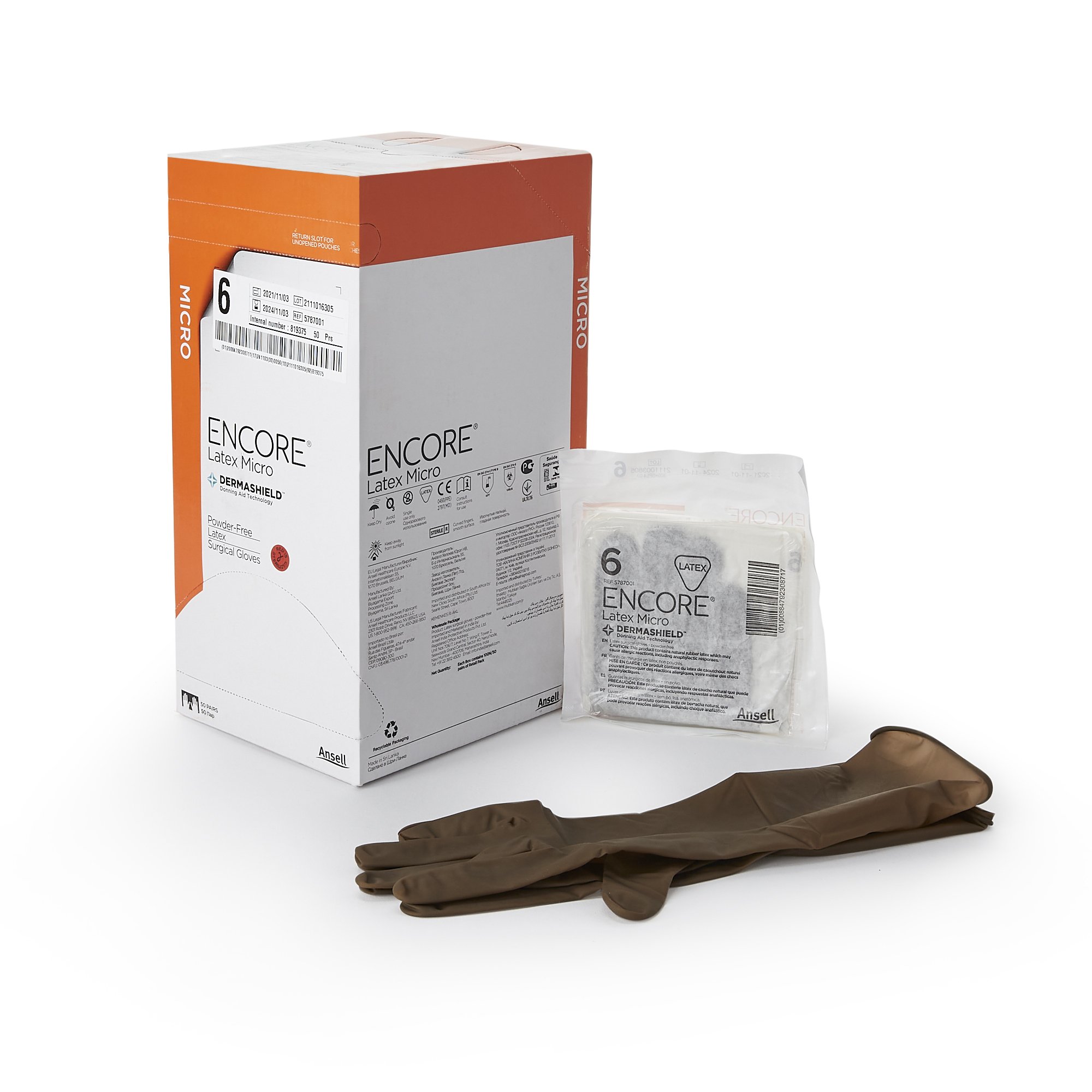 Encore Latex Micro Surgical Glove, Size 6, Brown MK 362175