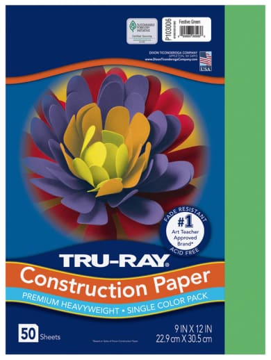 Construction Paper Fade-Resistant 9" x 12" Festive Green