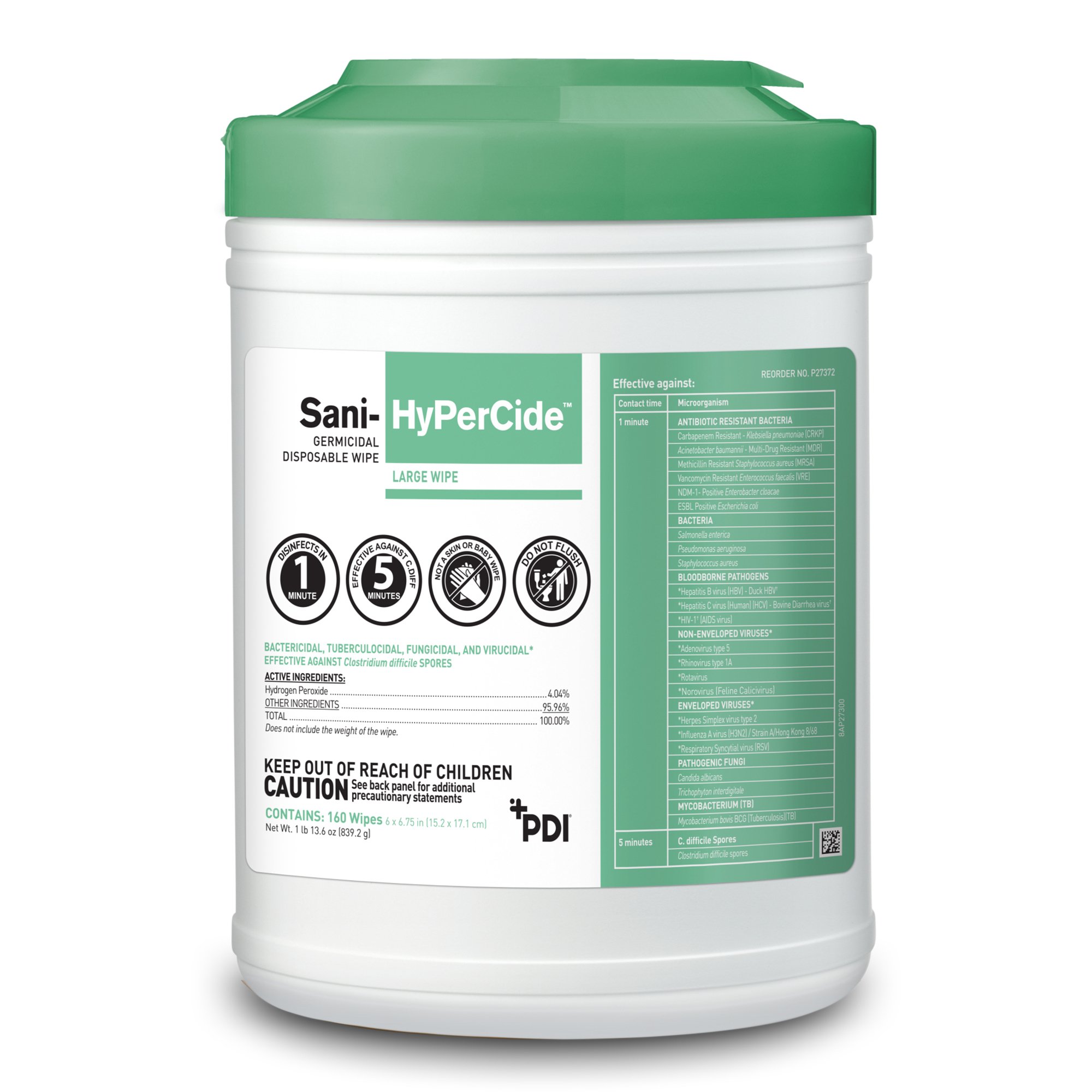 Sani-HyPerCide Large Germicidal Disinfectant Wipes, Canister MK 1197659