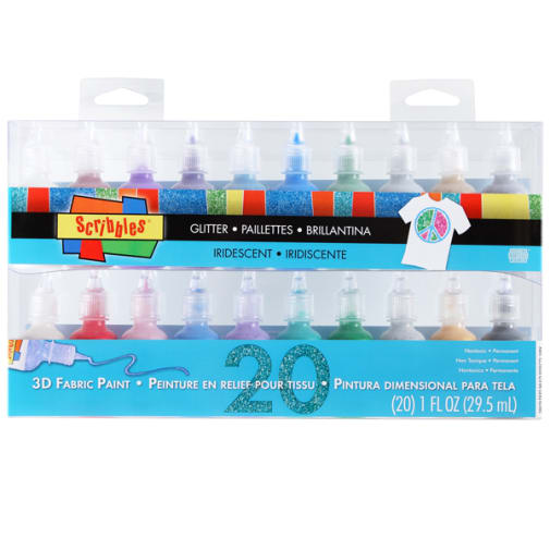 Scribbles 3D Fabric Paint - Glitter /Iridescent (20 pack)