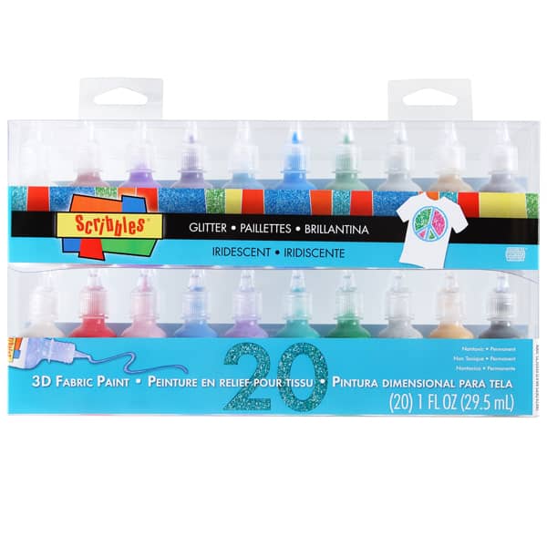 Scribbles 3D Fabric Paint - Glitter /Iridescent (20 pack)