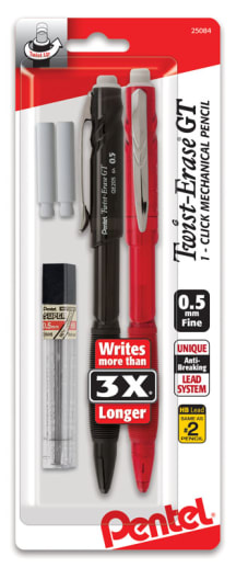 Twist-Erase GT 1 Click Mechanical Pencil (0.5mm) Assorted Barrels (with lead & erasers ) 2 pack