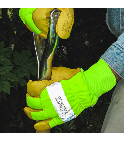 HydroFlector&trade; Lined Waterproof Hi-Vis Green Grain Pigskin Palm with Knit Wrist, Green, large