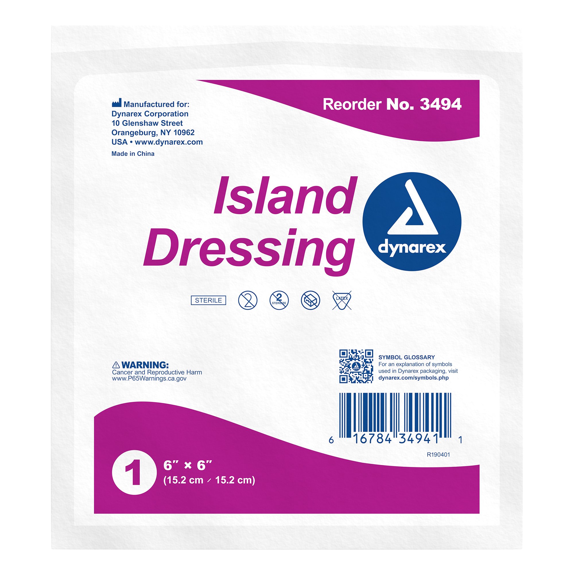 dynarex White Adhesive Dressing, 6 x 6 Inch MK DYN-3494