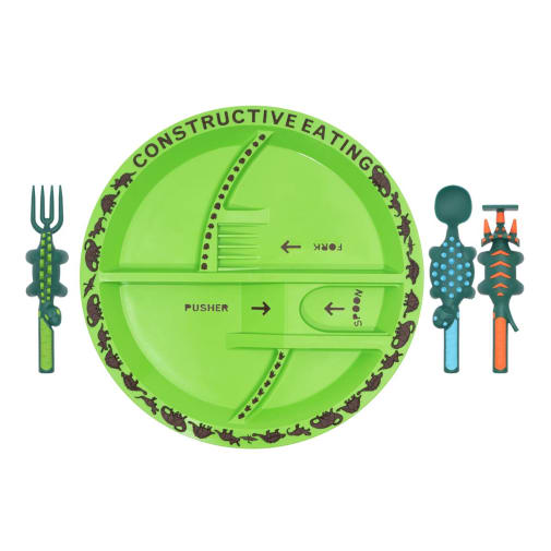 Dino Utensil Set and Dino Plate (Constructive Eating)