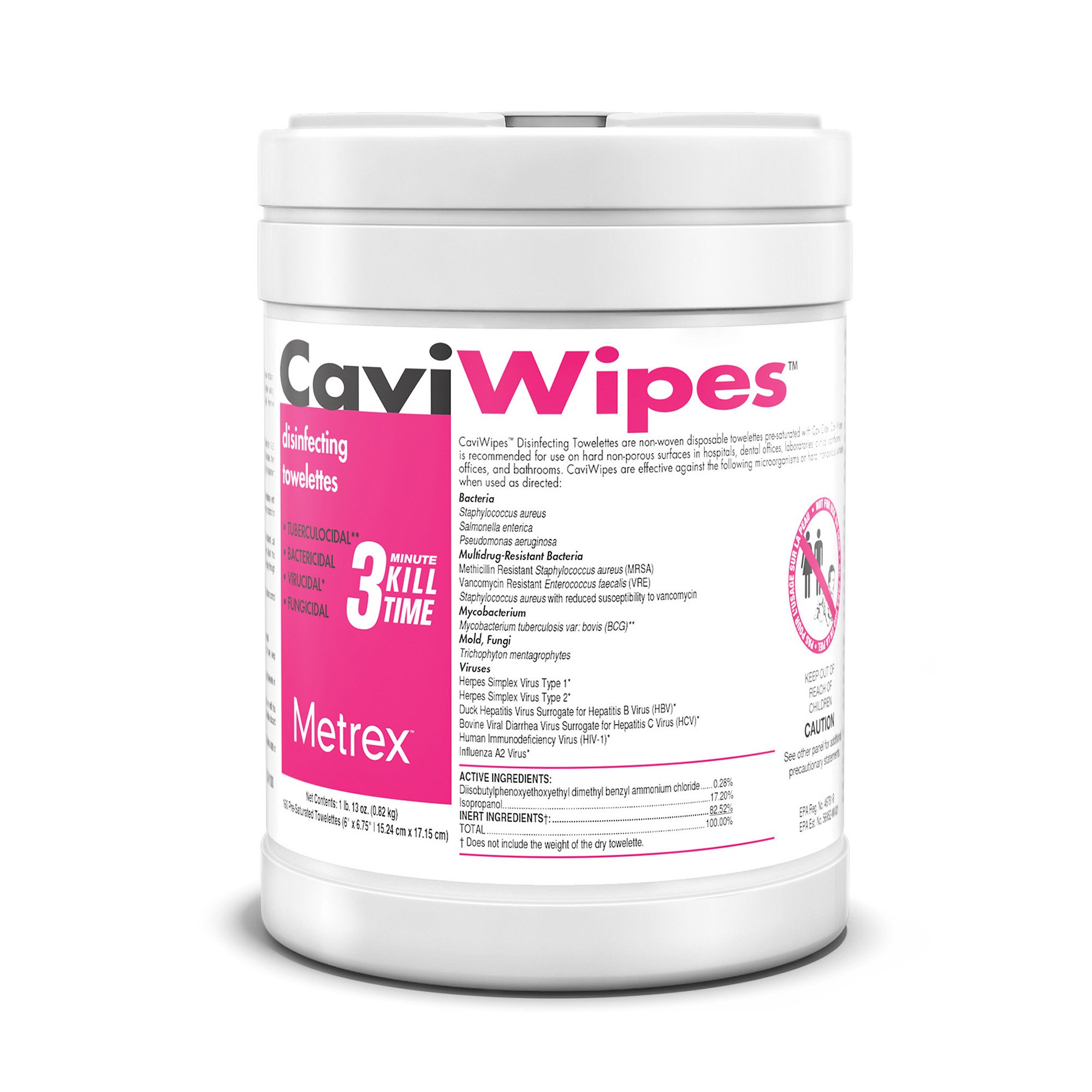 Metrex CaviWipes Surface Disinfectant Alcohol-Based Wipes Canister 6 x 6.75 Inch MK 455706