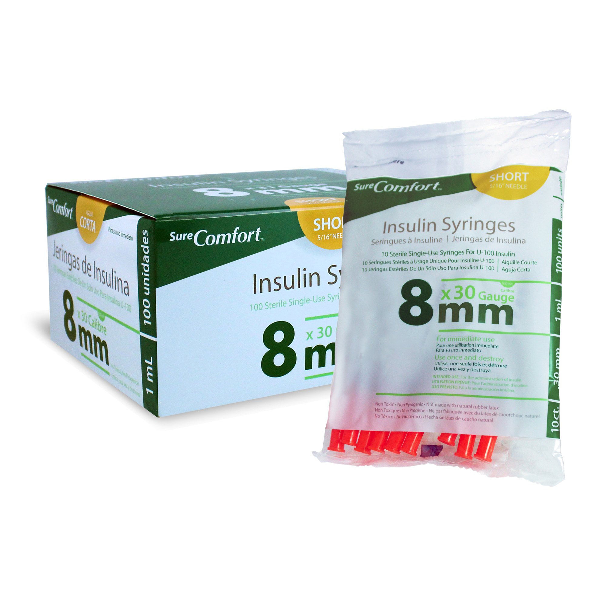 Surecomfort 1 mL Standard Insulin Syringe with Needle, 30 Gauge, 5/16 Inch MK 1124508