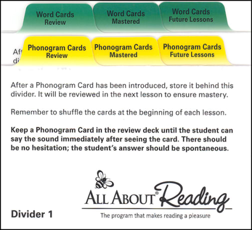 All About Reading Divider Cards