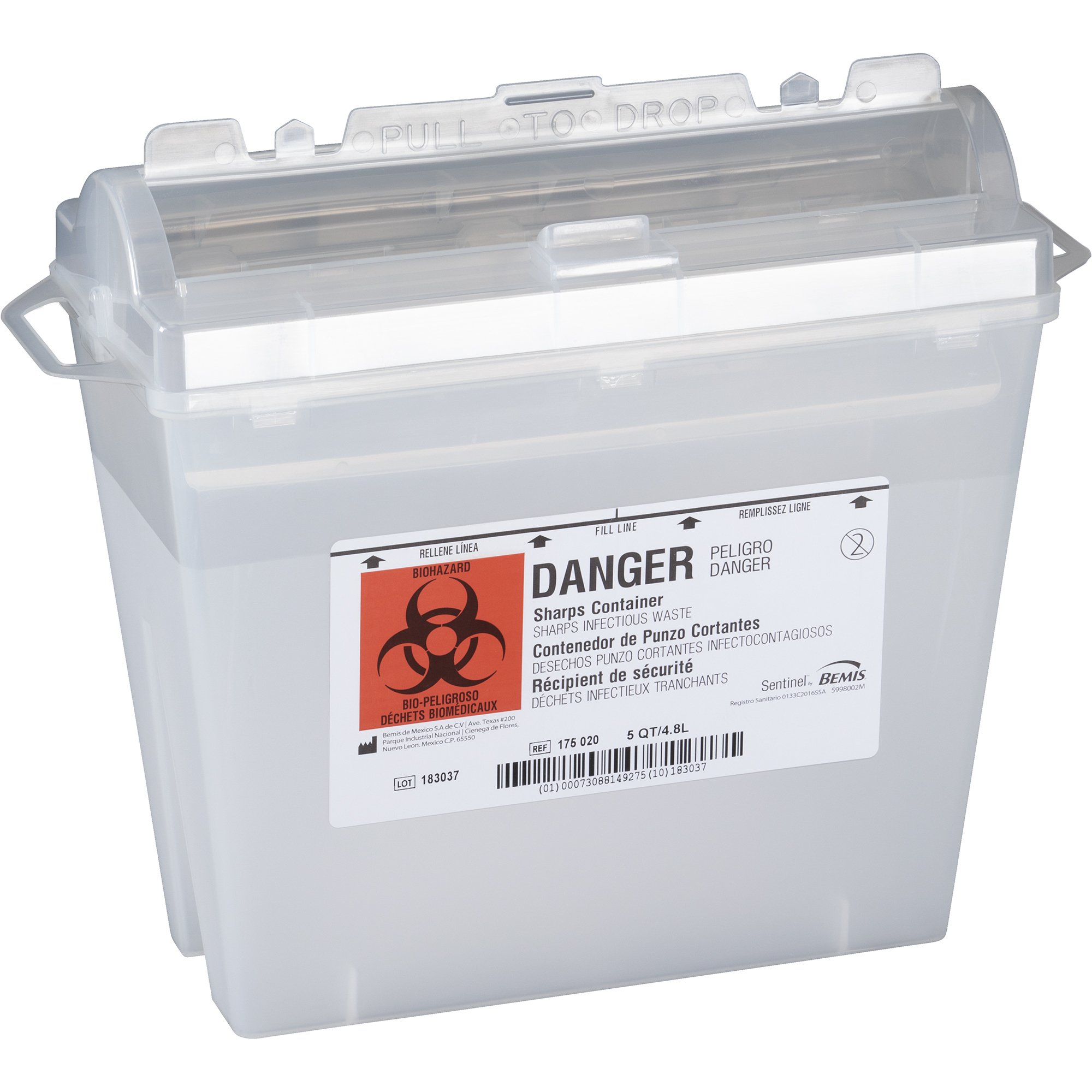 Bemis Sentinel Multi-purpose Sharps Container, 1.25 Gallon, 10 x 5.25 x 11 Inch MK 298929