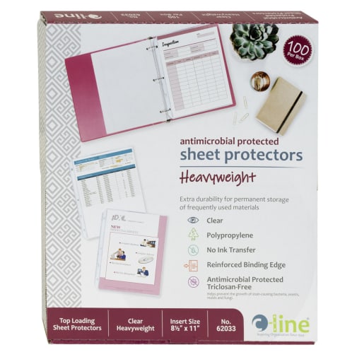 Heavyweight Sheet Protectors with Antimicrobial Protection, Clear, 11 x 8 1/2, 100/box
