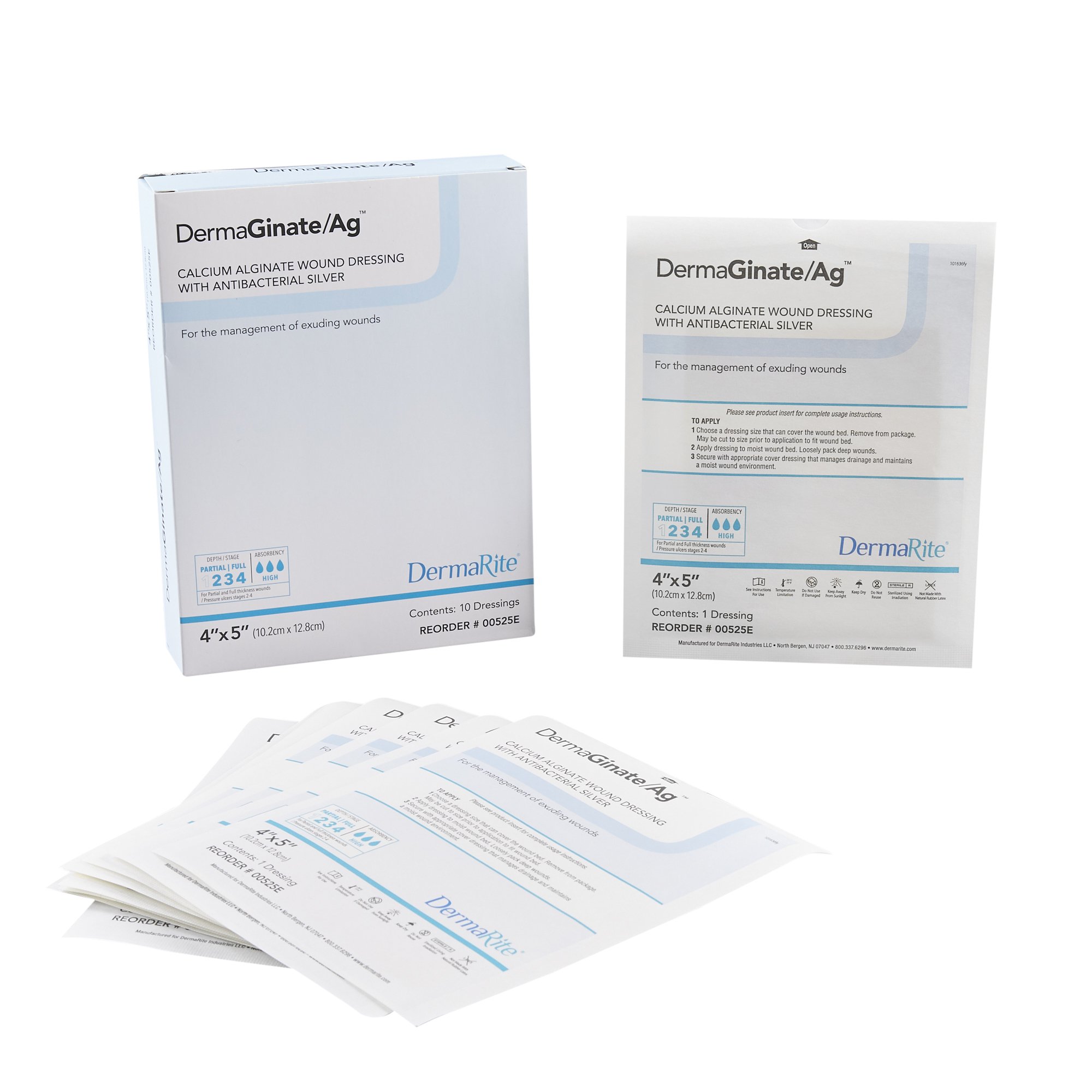 DermaGinate Ag Silver Alginate Dressing, 4 x 5 Inch MK 722215
