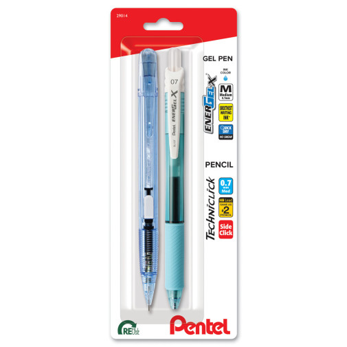 EnerGel-X, Techniclick Pen/Pencil Set 0.7mm, White Accent Sky Blue