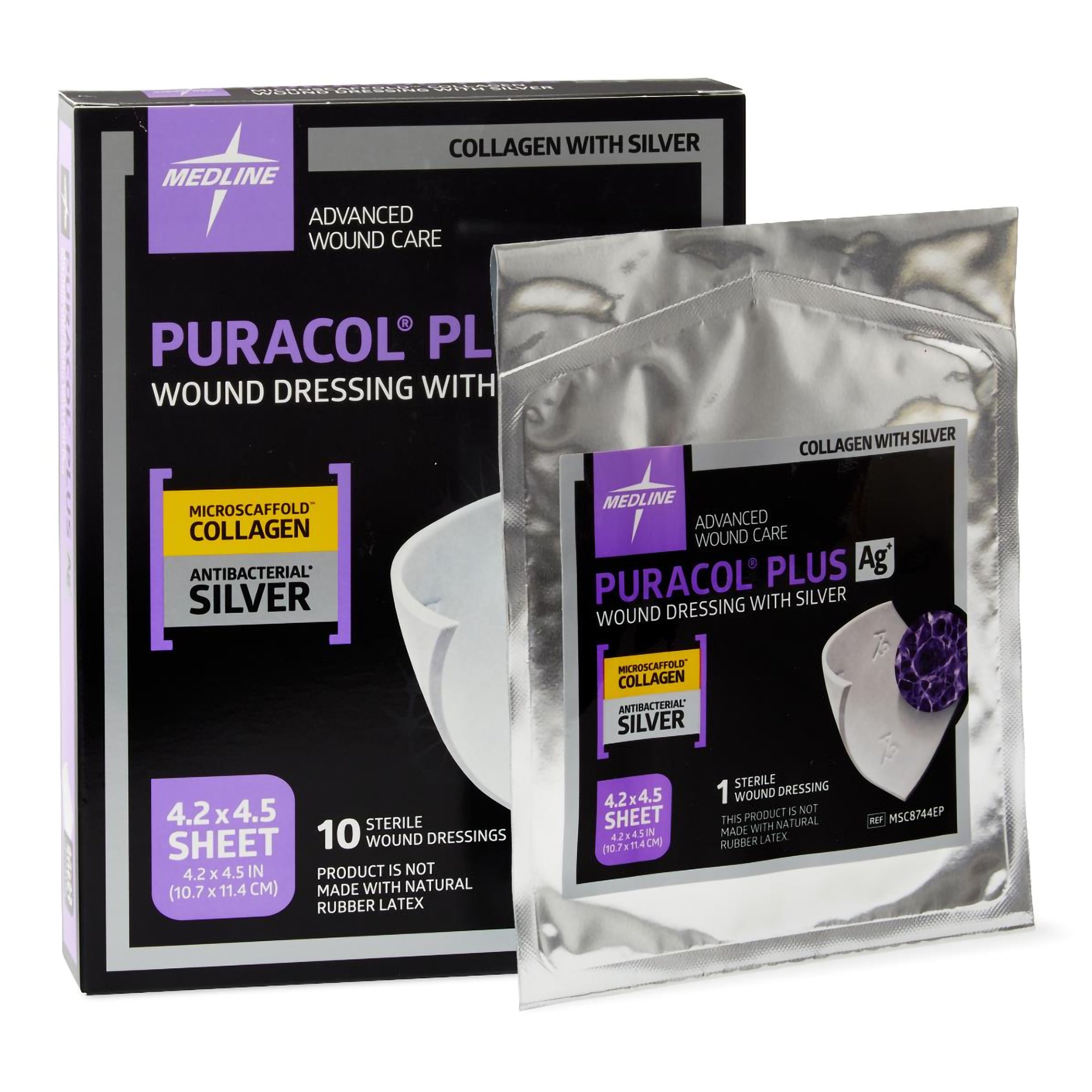 Silver Collagen Dressing Puracol Plus AG+ Non-adhesive without Border 4-1/4 X 4-1/2 Inch Square Sterile MK 1081937