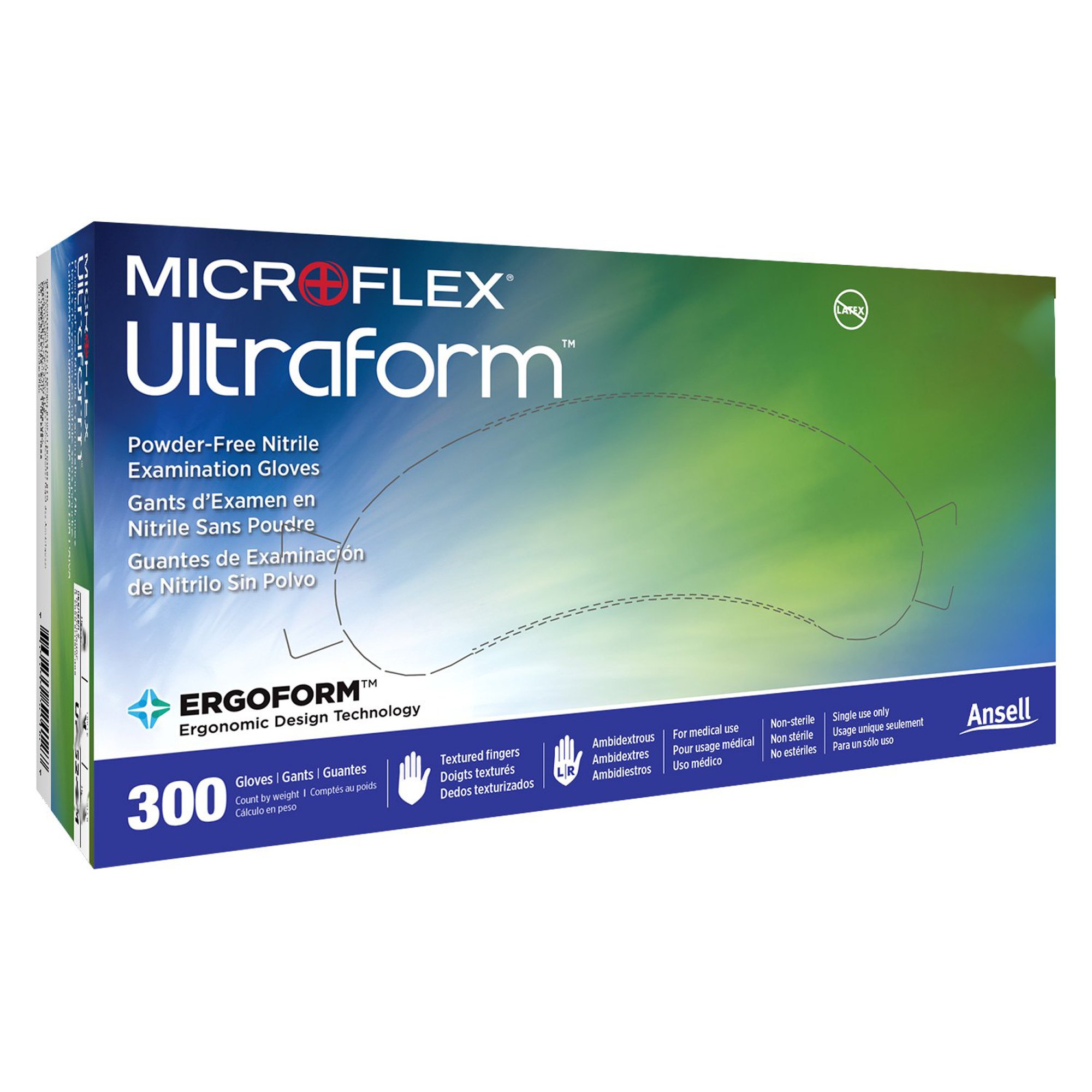 Microflex Ultraform Nitrile Exam Glove, Large, Blue MK 816798