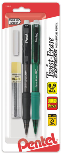 Twist-Erase Express Mechanical Pencil (0.9mm) Assorted Barrels (with lead & erasers) 2 pack