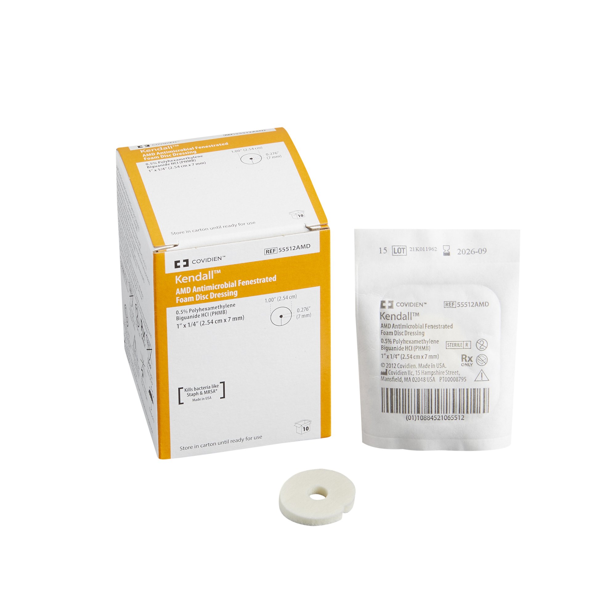 Kendall AMD Non-Adhesive without Border Antimicrobial Foam Dressing, 1/4 x 1 Inch MK 713620