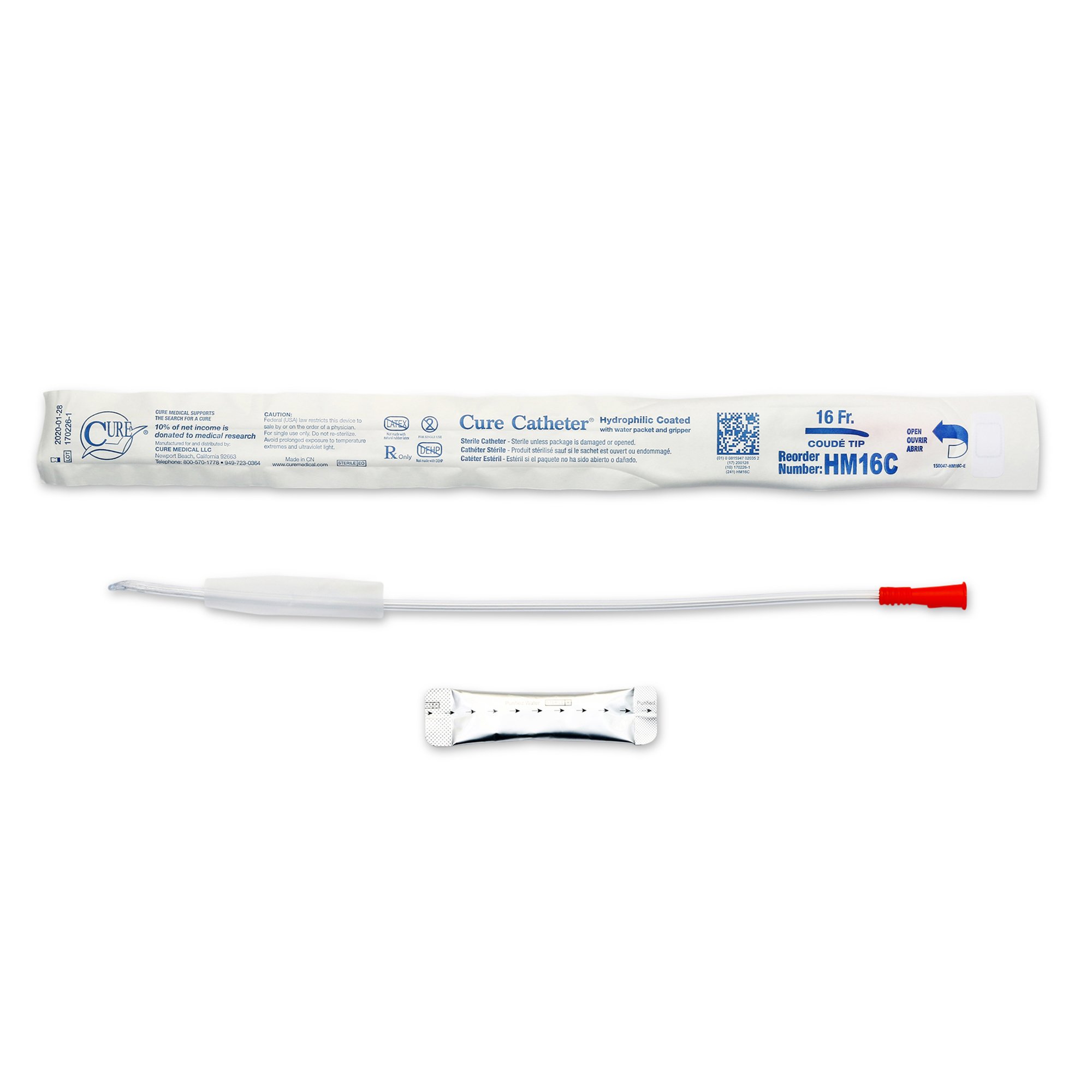 Cure Catheter for Men, Hydrophilic, 16 Fr., Coud MK 961966