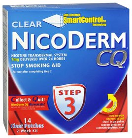 Nicoderm CQ Nicotine Transdermal System Clear Patches Step 3 7 mg MK 523887