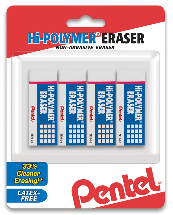 Pentel Hi-Polymer Block Eraser, Large White 4-Pk