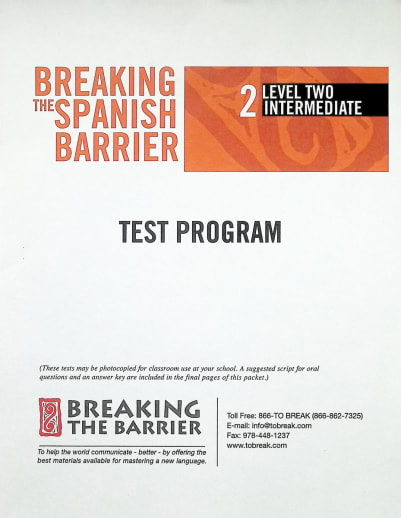 Breaking the Spanish Barrier - Level 2 (Intermediate) Teacher Test Program (print)