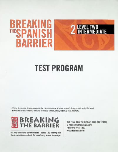 Breaking the Spanish Barrier - Level 2 (Intermediate) Teacher Test Program (print)
