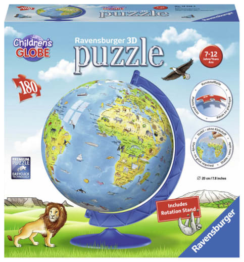Ravensburger Children's Globe 3D Puzzle with Stand (7.8" Diameter, 180 pieces)