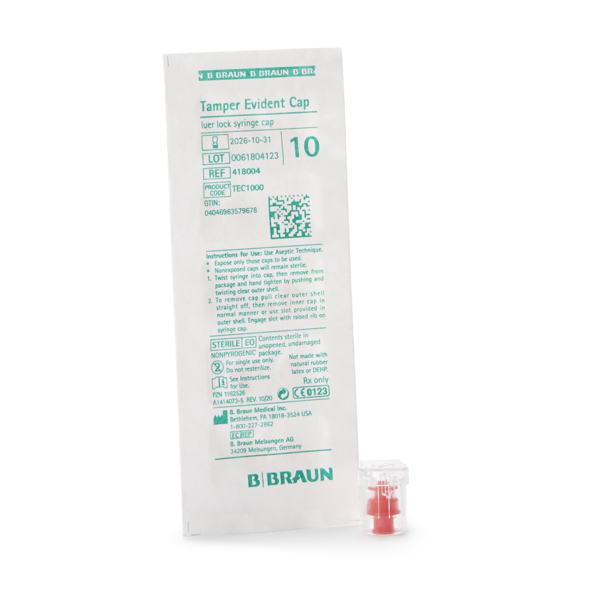 B. Braun Syringe Cap, Red, for use with Luer Lock Syringes MK 234884