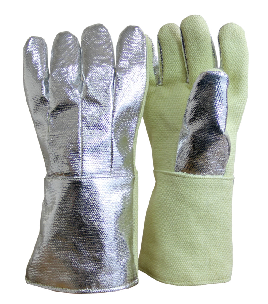 14" High Heat Five Finger Gloves: Aluminized Para Aramid Blend Back, Para Aramid Front, , large image number 0