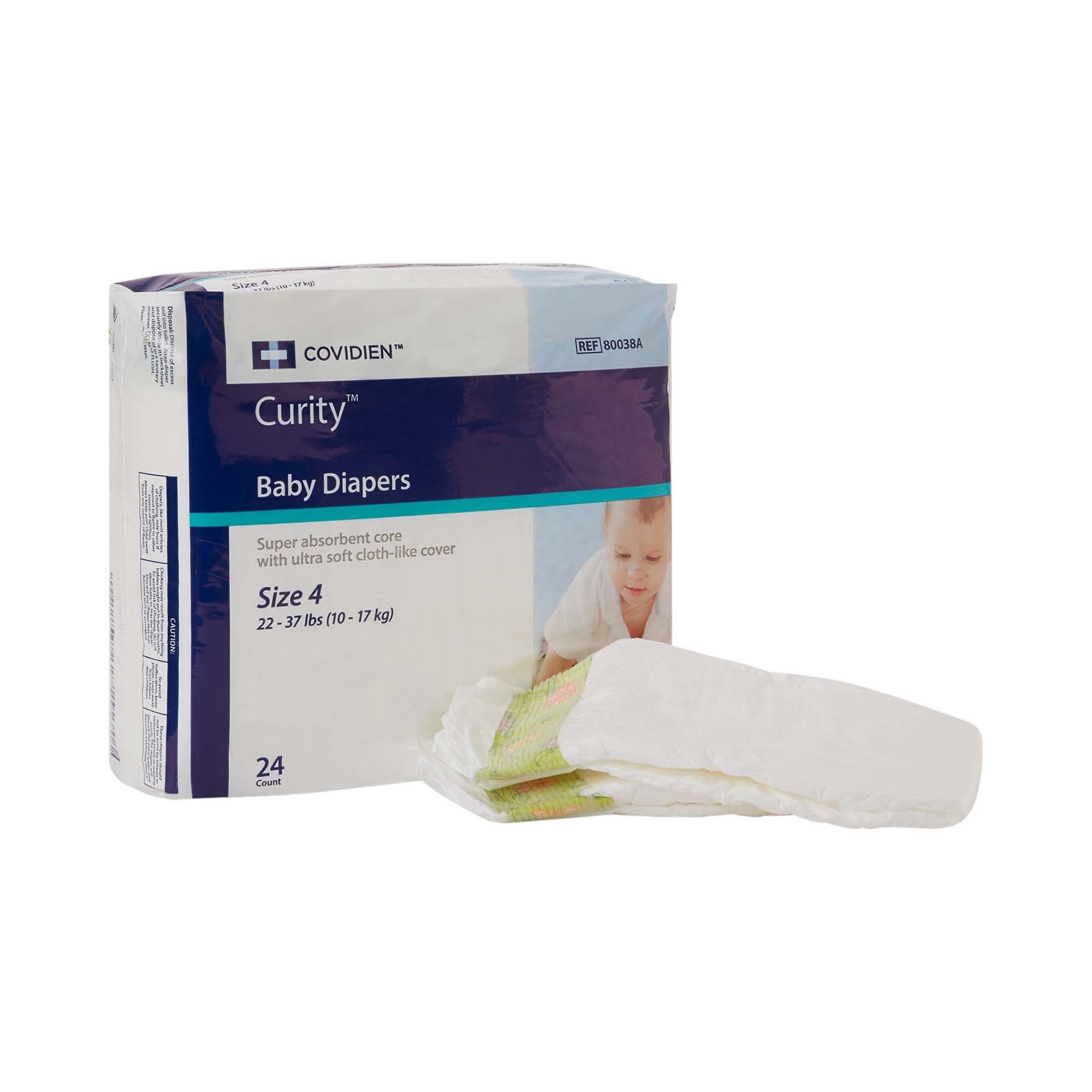 Curity Unisex Baby Diapers, Heavy Absorbency, Size 4, Large MK 724685
