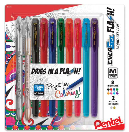 EnerGel FLASH Pen! Medium Line, Assorted Colors - 10 pack