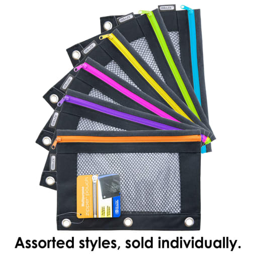 Noir Neon 3-Ring Pencil Pouch with Mesh Window - Assorted Color