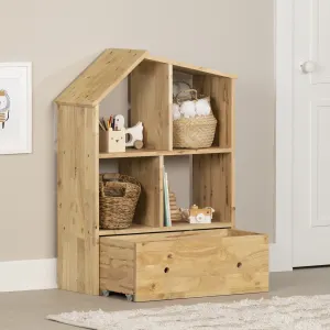 Solid Wood House Shaped Bookcase with Storage Bin