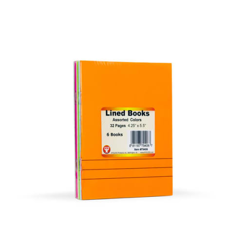Lined Blank Books - Bright Assorted Colors Package of 6 (4.25" x 5.5")