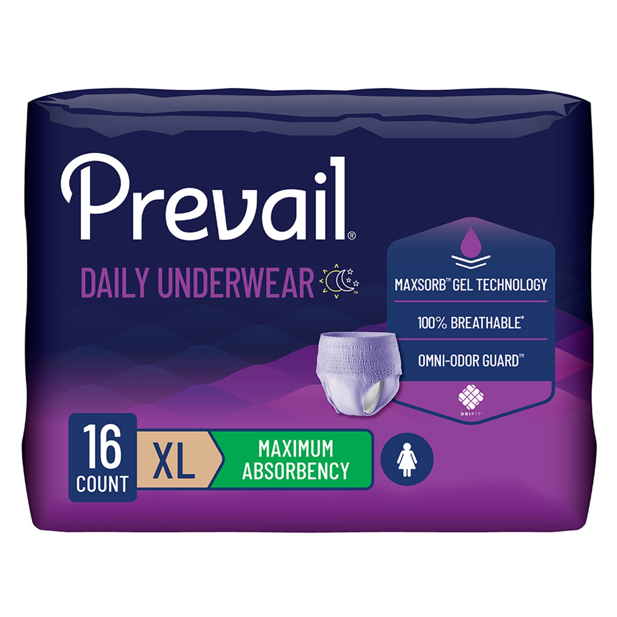 Prevail Daily Absorbent Underwear, X-Large, Lavender MK 889083