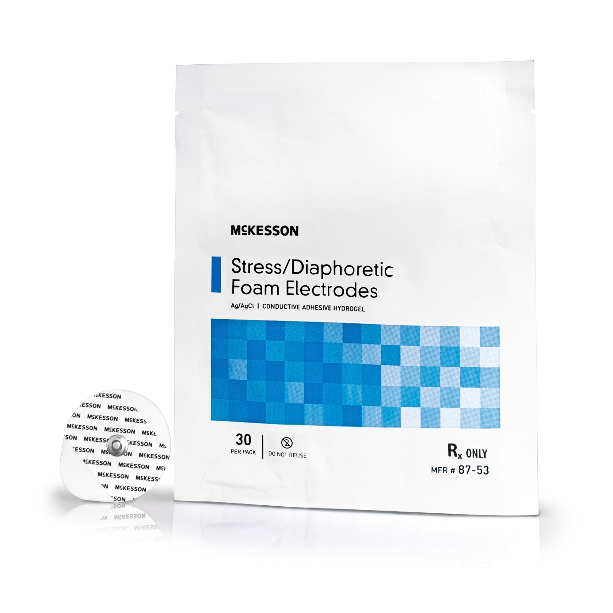 ECG Stress Electrode McKesson Snap Connector Conductive Adhesive Gel Foam Backing Adult Non-Radiolucent 30 per Pack MK 1187709
