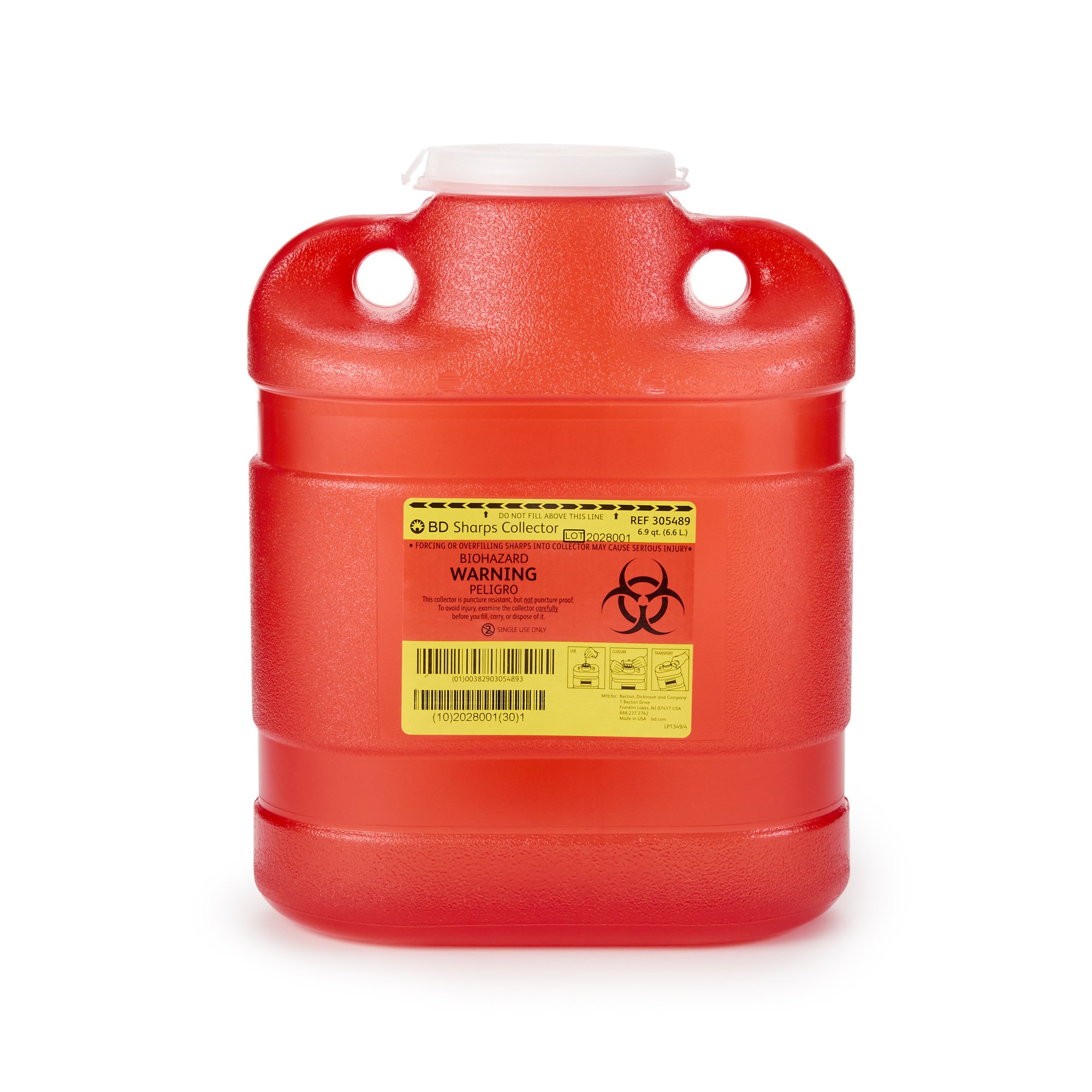 Becton Dickinson Red Sharps Container, 6.9 Quart, 11 x 8 x 5 Inch MK 140599