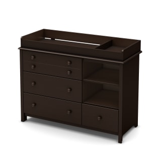 Changing table with removable rim, drawers, and open storage