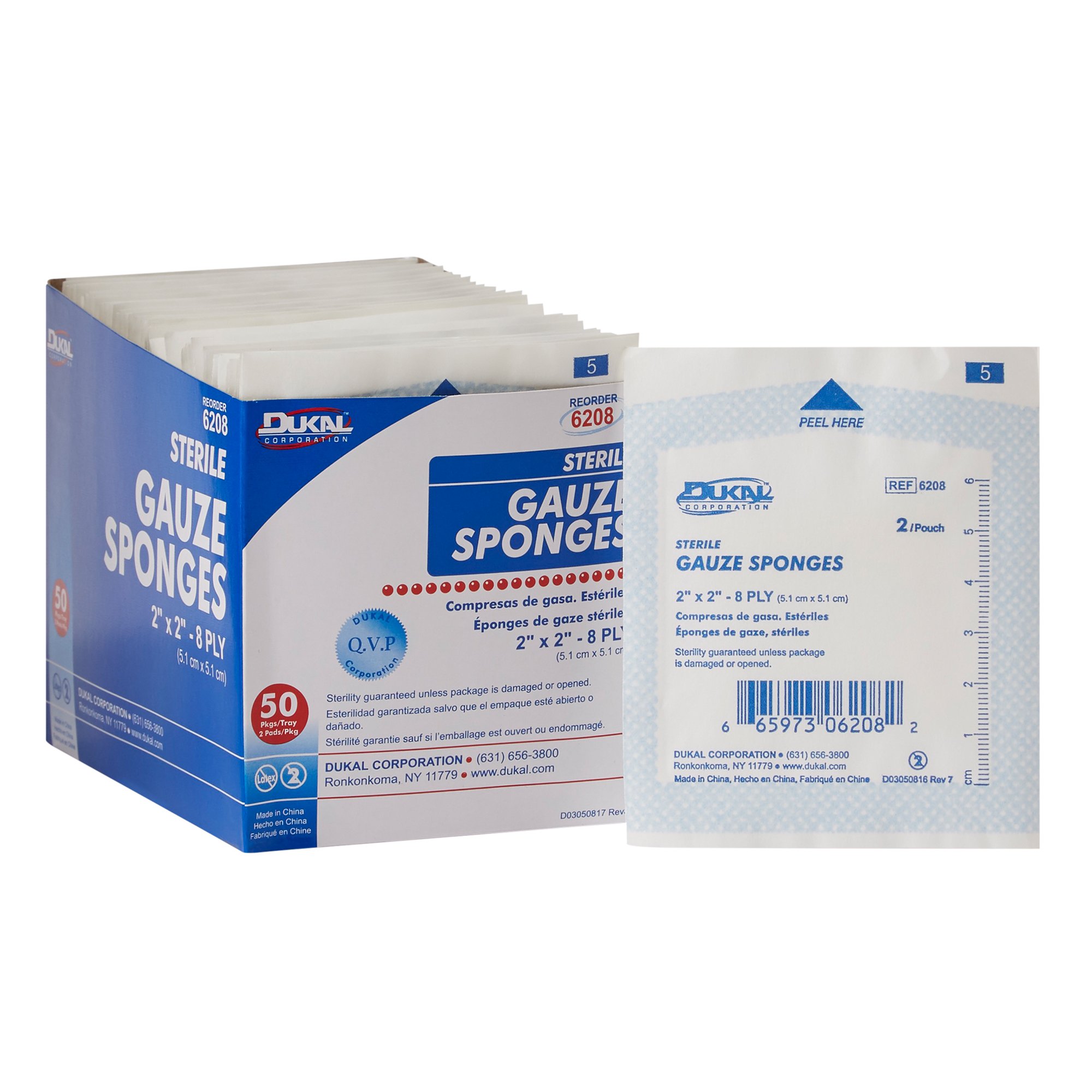 Dukal Sterile Gauze Sponge, 2 x 2 Inch, 8-Ply MK 374444