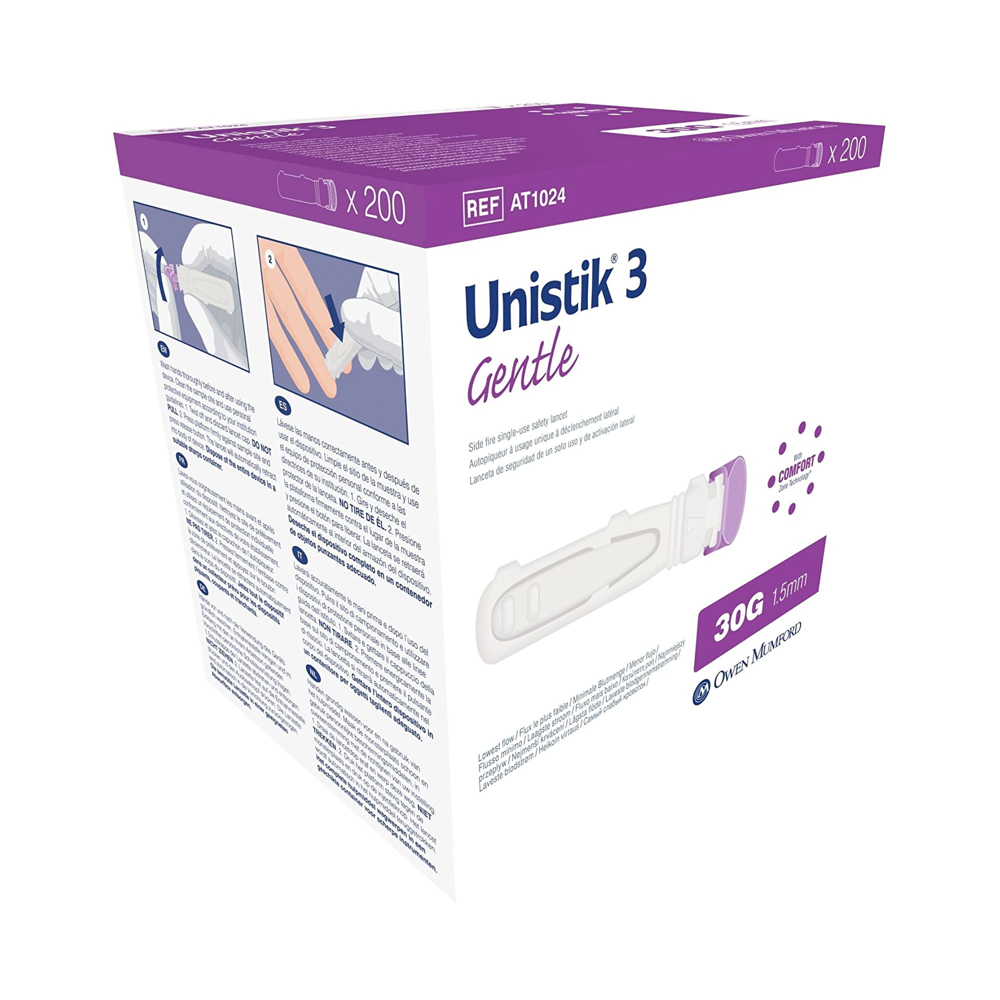 Unistik 3 Comfort Safety Lancet for Low Flow Blood Glucose Testing, HbA1c MK 485757