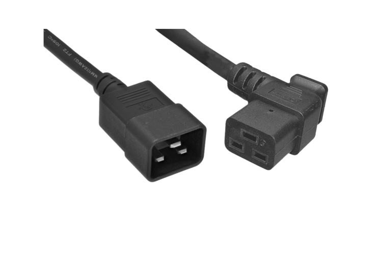 AC Power Cord, C19 Right Angle to C20, 12AWG, 10ft, Black